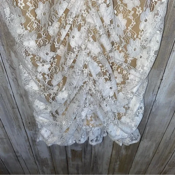 Lulus Frilled To Be Here Lace Floral Ruched Mini Dress Ivory Nude L NWOT - Picture 5 of 9